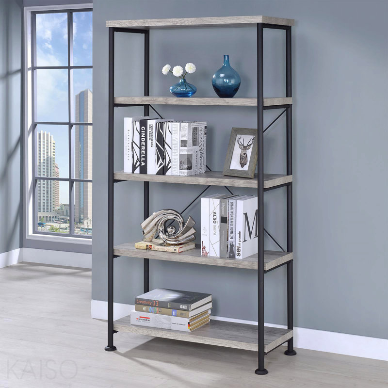 Grey Driftwood 4-Shelf Bookcase