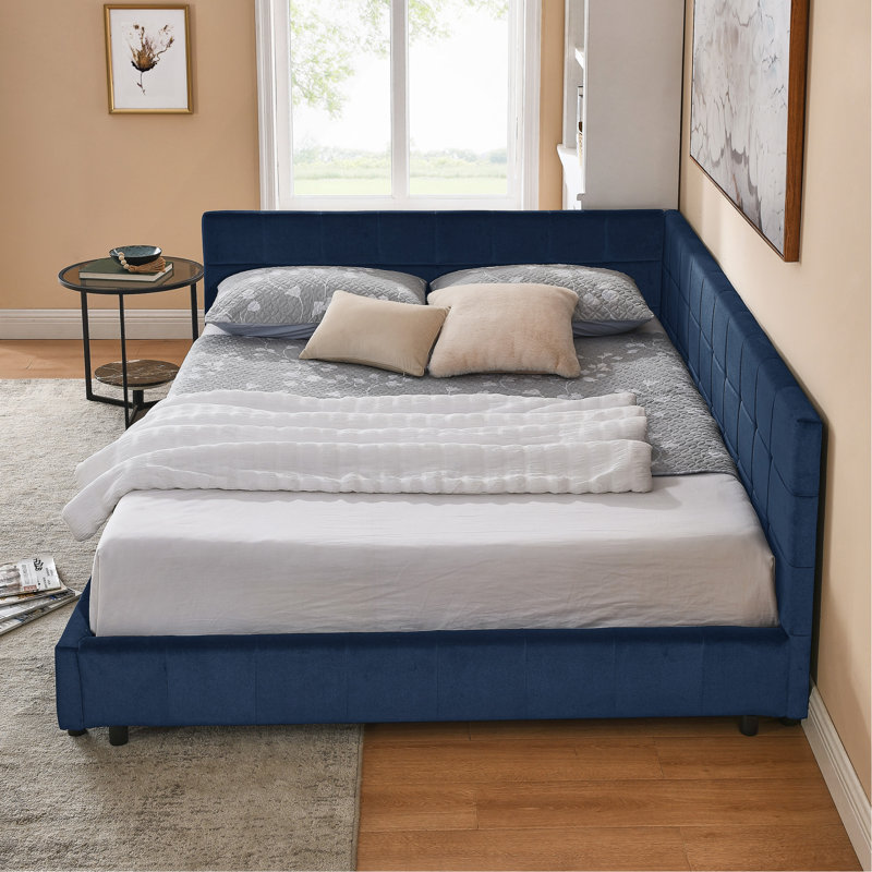 Structure de lit tapissier pour grand lit, structure de canapé-lit avec dossier et accoudoirs confortables, grand lit pour chambre à coucher, salon