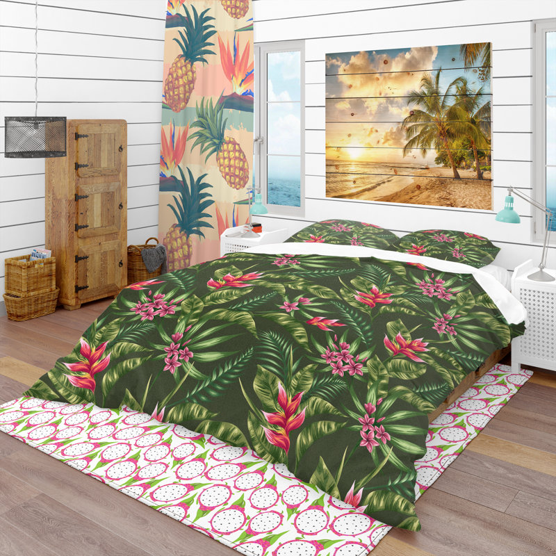 Ensemble de housse de couette tropical, Housse de couette très grand + 2 taies décoratives