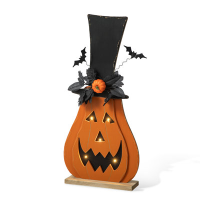 Machine Made 30" H Lighted Wood Jack-O-Lantern with Floral and Timer