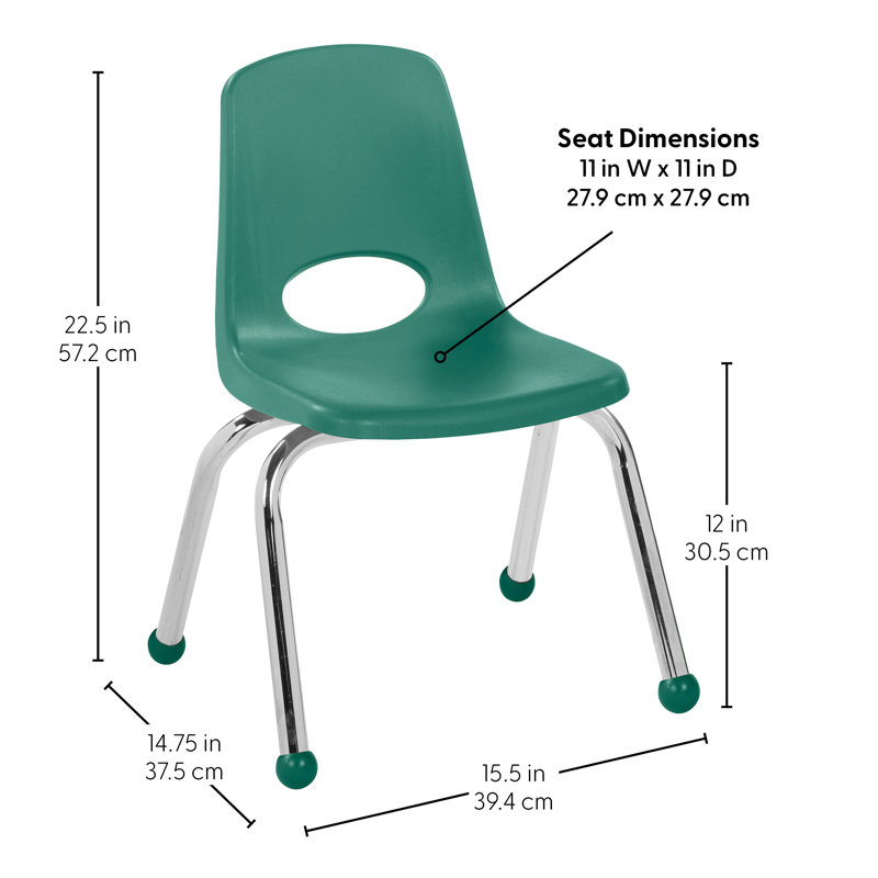 Chaise empilable 12 pouces avec patins à billes, 96 pièces / palette , Vert, 12", 96