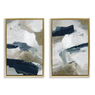 Ensemble de cadres flottants 2 pièces Neutral Strokes Abstraction, design par Hannah Dawson