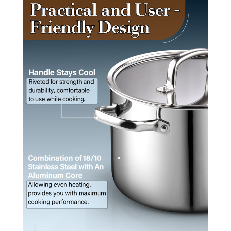 8-Quart Stainless Steel Tri-Ply Stockpot with Glass Lid