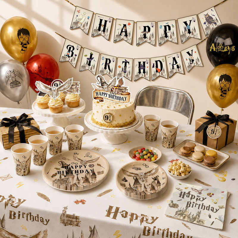 Ensemble de décorations de fête d'anniversaire pour enfants Harry Potter, 117 pièces, ensemble de décorations de fête Harry Potter