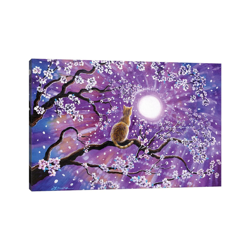 Champagne Tabby Cat In Cherry Blossoms by Laura Iverson - Wrapped Canvas Painting, 20.32 cm H x 30.48 cm W