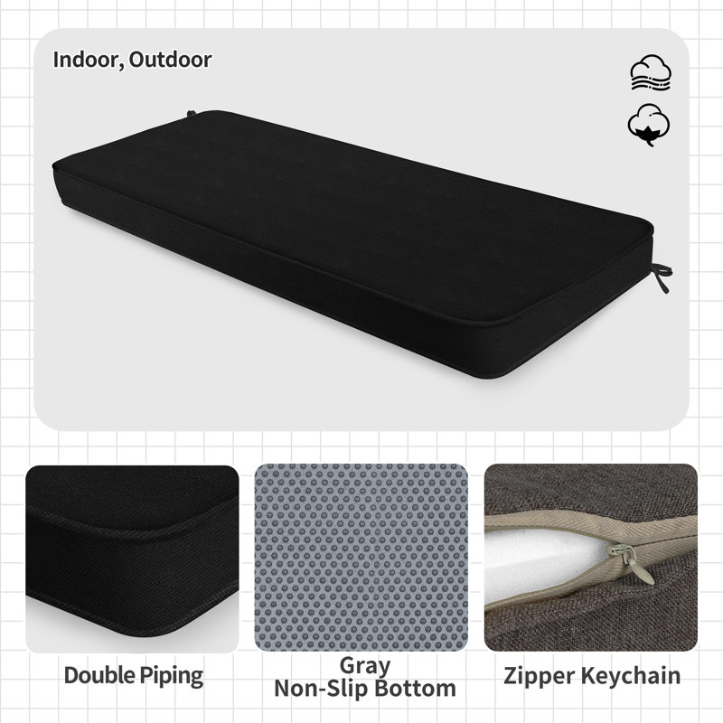 1'' H Customizable Bench Cushion For Indoor/Outdoor Furniture/Chair/Window Seat, Premium 75D High-Resilience Foam_2, Black