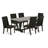 7-piece set with Cement Color small kitchen Table top and 6 Wire Brushed Black parson chairs with Nail heads and High Stylish Chair Back, Wire Brushed Black Finish-496512878-496512877-496512876