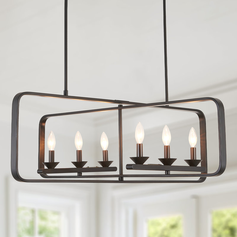 Luminaire suspendu rectangulaire en métal pour îlot de cuisine 6 lumières 41,7 po