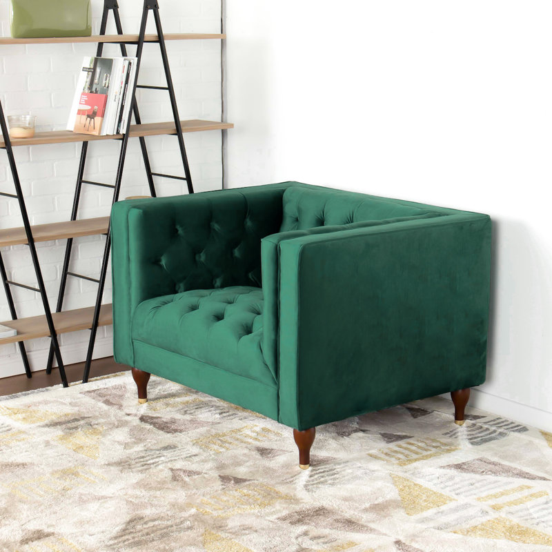 Fauteuil en velours touffeté de 41 po de largeur Brette, Velours vert, 29" H x 42" W x 33" D
