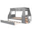 Lit superposé simple au-dessus d'un lit double avec lit gigogne et bureau intégré, trois tiroirs de rangement et une tablette, gris