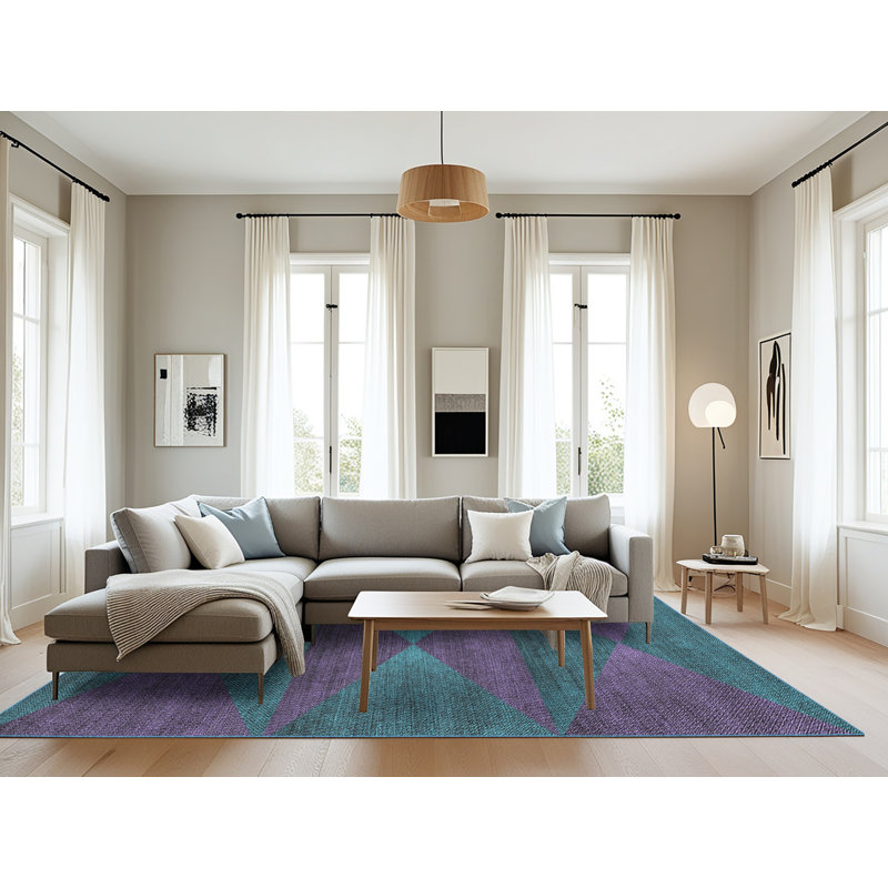 Tapis géométrique mauve / bleu, Rectangle 8 pi x 12 pi
