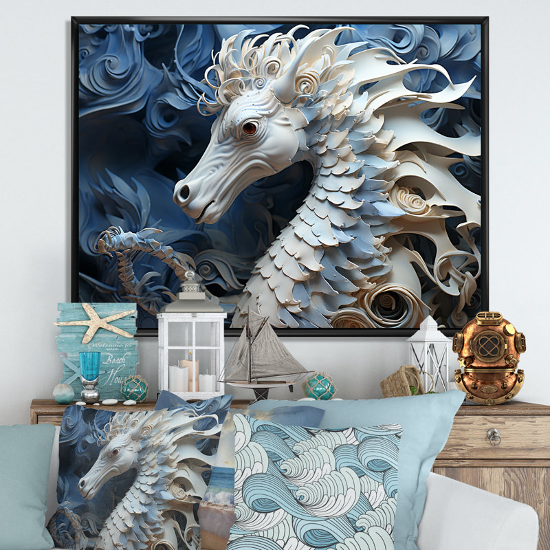 «Underhor Seahorse Elegance» sur impression sur toile, Cadre flottant noir, H 12 po x l 20 po x P 1 po