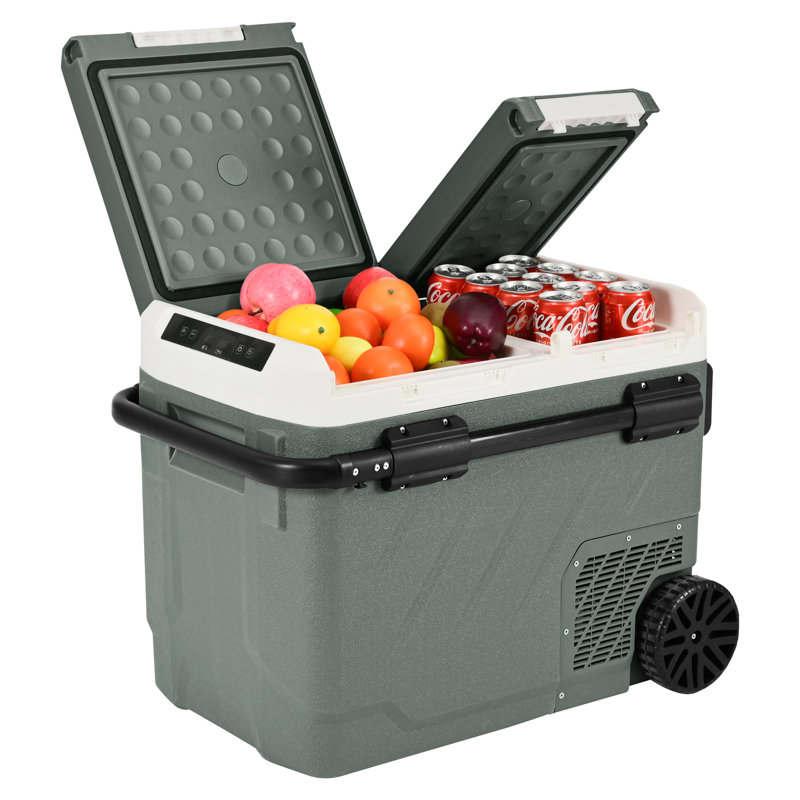 52 Qt Dual Zone Electric Cooler with Handle and Wheels