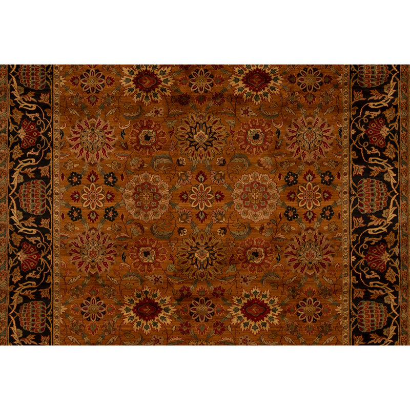 Hand Knotted Wool Area Rug in Gold And Black