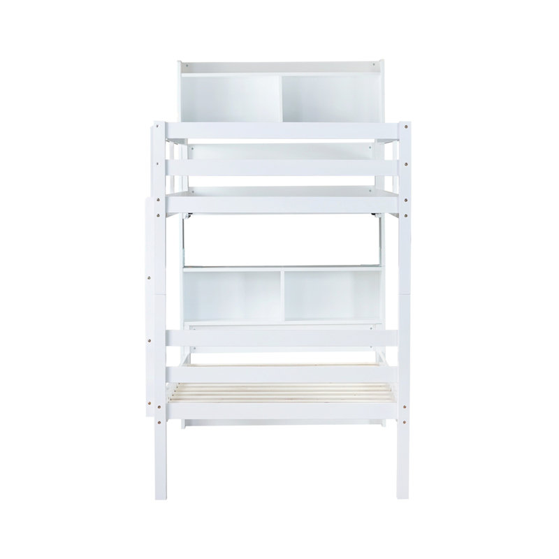 Lit superposé simple au-dessus de simple avec tablettes, Blanc