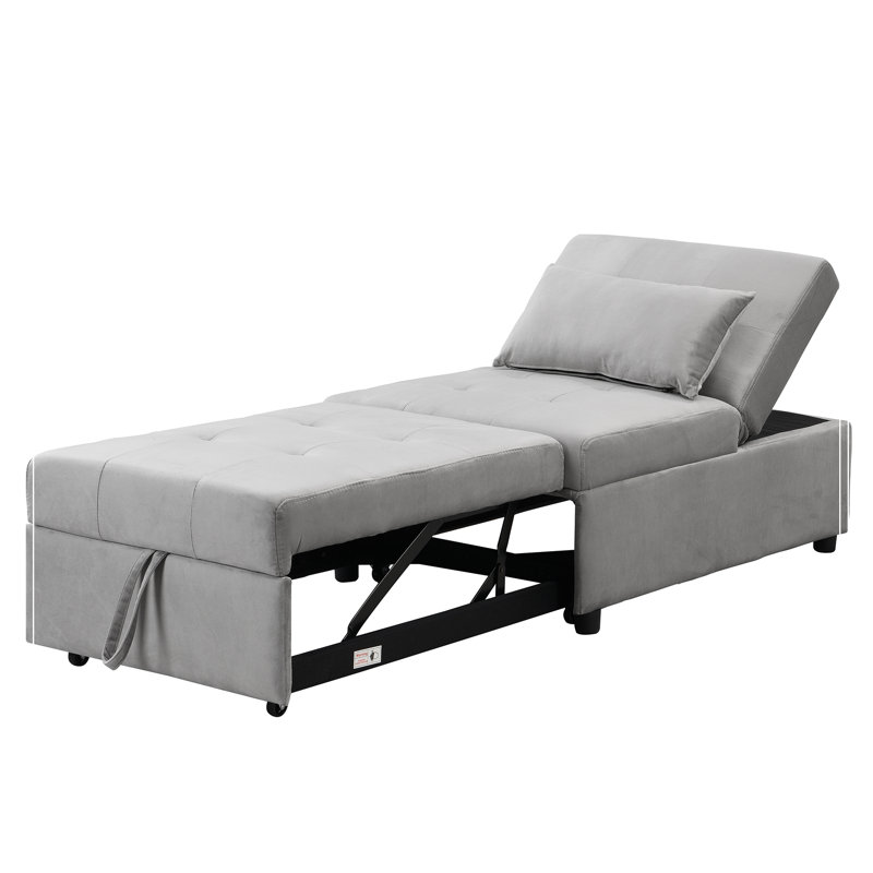 Mentar 39.8'' Armless Sofa Bed, Light Gray Velvet