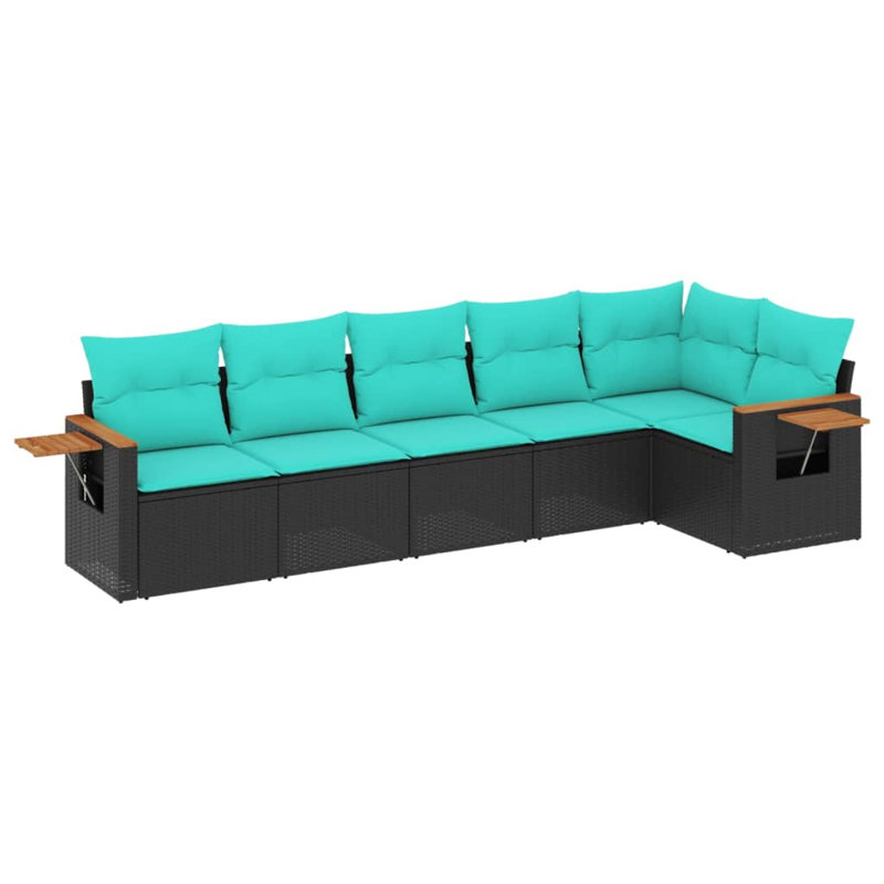 Ensemble de canapés de patio 6 pièces avec coussins en rotin noir pour l'extérieur