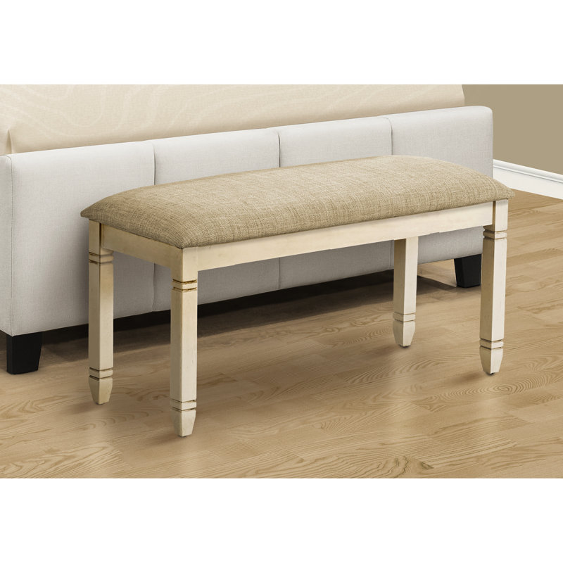 Banc rembourré rectangulaire de 41 po avec rembourrage en mousse souple - beige, bois massif blanc antique pour la salle à manger, la chambre à coucher, le vestibule de qualité