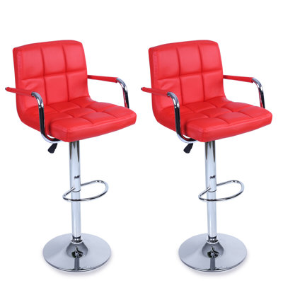 Miwako Swivel Upholstered and Faux Leather Adjustable Height Bar Stool with Steel Frame