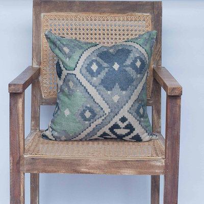 Geometric Blue and Green Throw Cushion