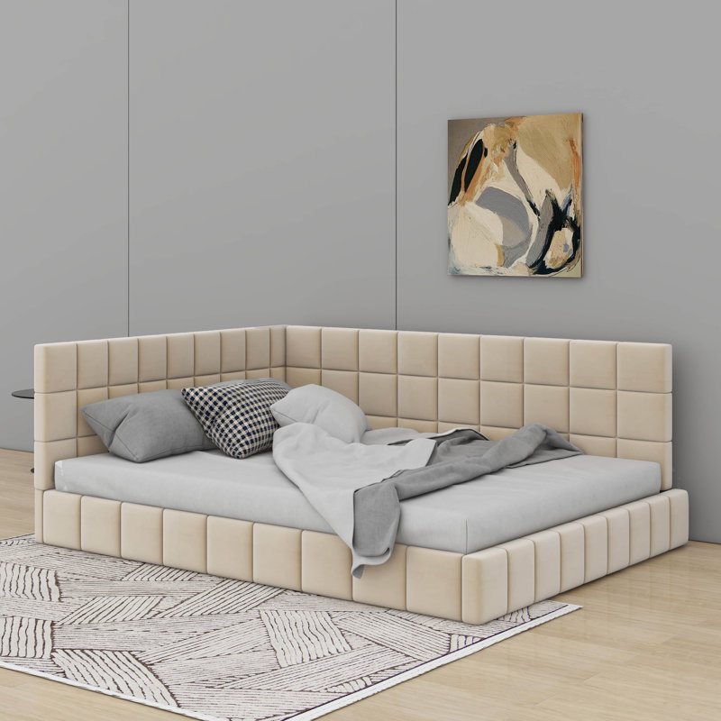Lit de jour double rembourré, Beige