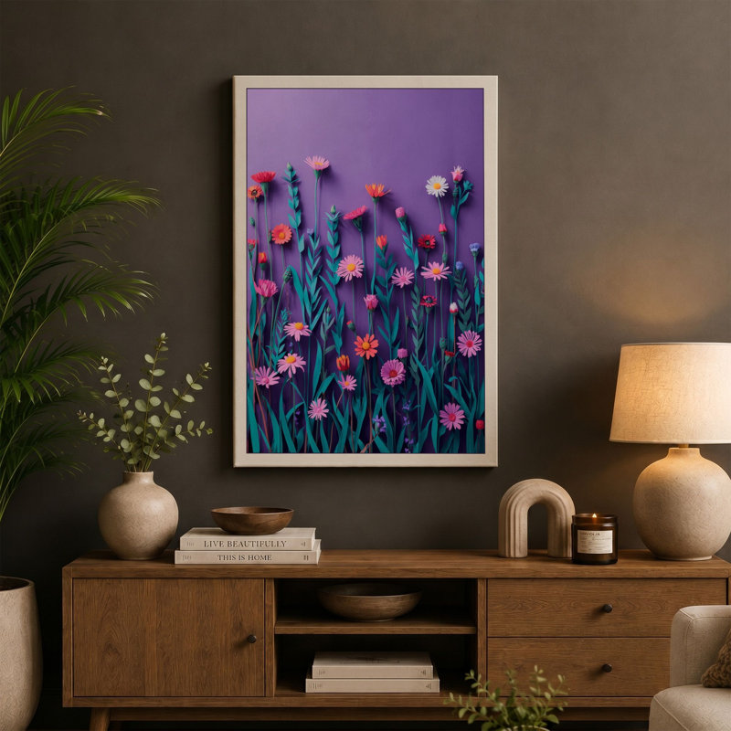 Pink Carnation Field Botanical - Wrapped Canvas, Terracotta Border, 30x20 - 76.2 x 50.8 cm