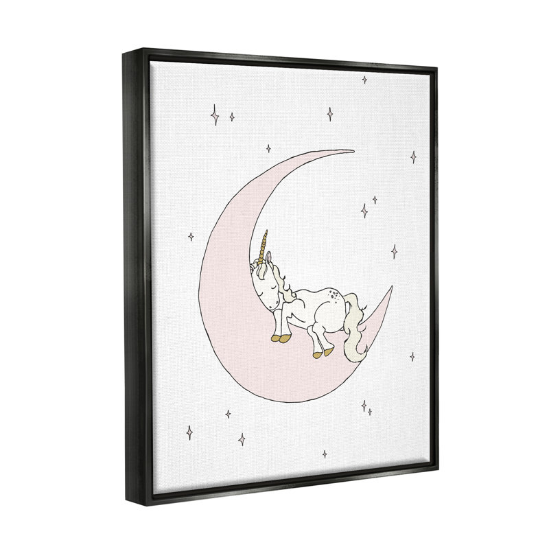 «Cozy Sleeping Unicorn Nighttime Moon Delicate Stars» par Sweet Melody Designs - cadre flottant, impression sur toile