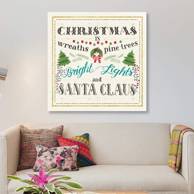« winter wonderland on white v », art textuel sur toile, H 18 po x l 18 po x P 1,5 po, Pas de tapis, Toile tendue