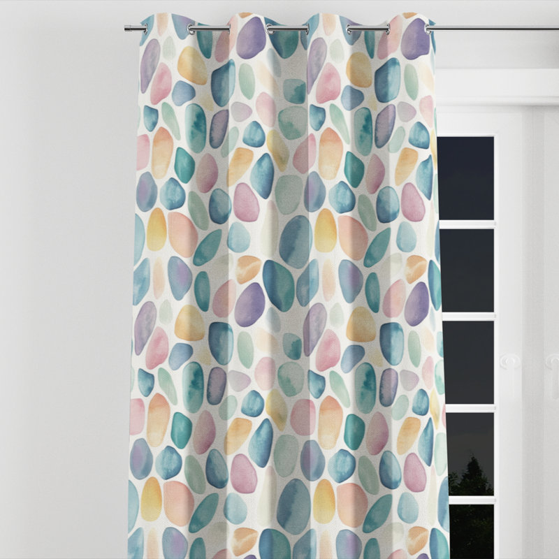 Girls Organic Shapes Curtain panels - Modern Pastel Pebbles Grommet Curtain - 1 Panel, 52" W x 108" L, Silver Grommets