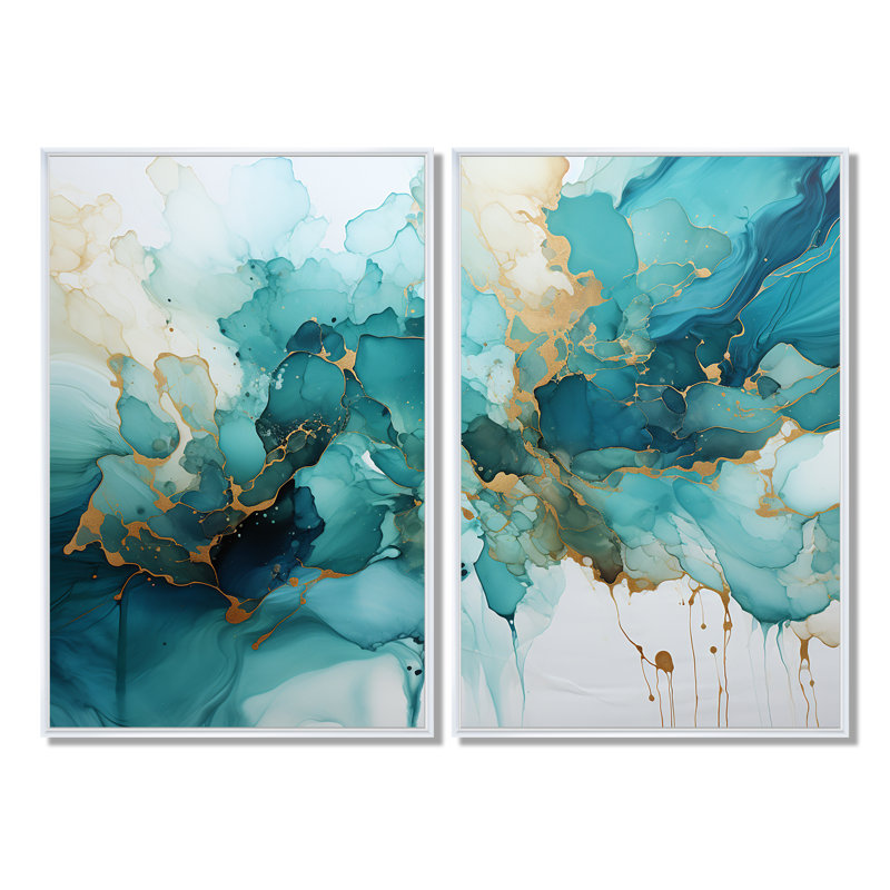 Claranell - Art mural moderne 2 pièces, 36" H x 48" W, Impression encadrée flottante, White