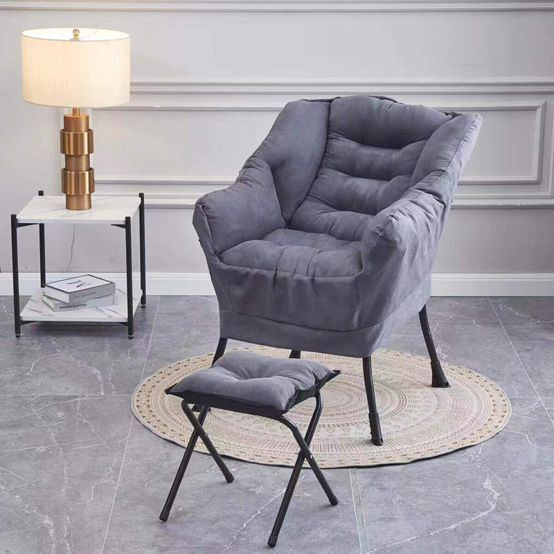 Grand canapé-lit en tissu avec accoudoirs et repose-pieds, Gris