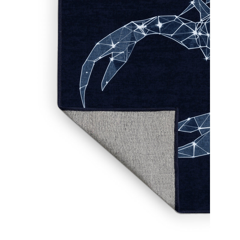 Machine Washable Orys Modern & Contemporary Geometric Shapes Rug in Blue – Navy Binding, 5 x 7