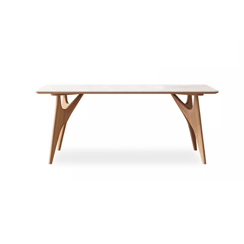 Table de salle à manger blanche rectangulaire en bois massif et en pierre frittée, H 29,53 po x L 62,99 po x l 31,50 po