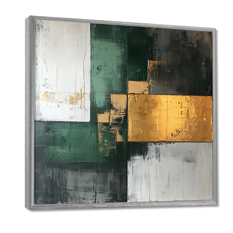 Géométrique or vert et gris Pure Form II - art mural abstrait géométrique, Impression encadrée flottante sans passe-partout