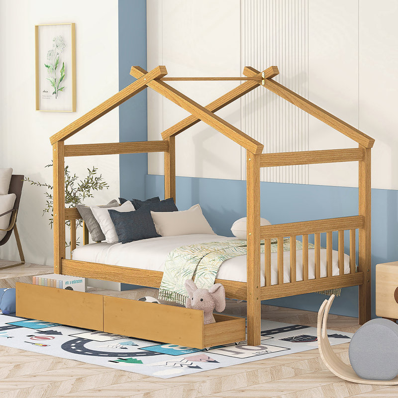 Cadre de lit, lit en bois avec tiroirs de rangement, Twin