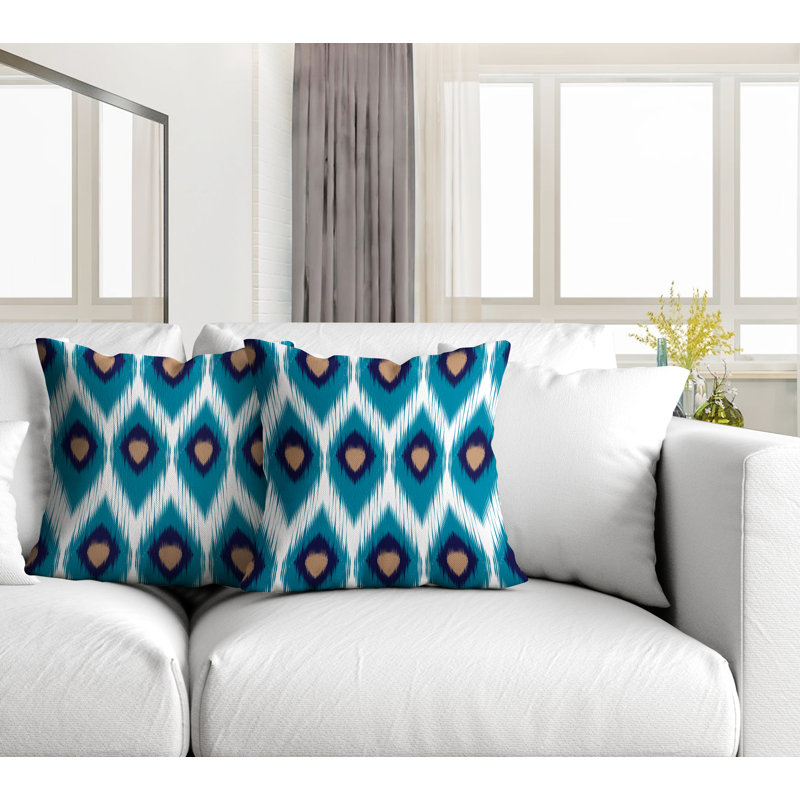 Coussin décoratif intérieur / extérieur abstrait, L 17 po x H 17 po, Turquoise
