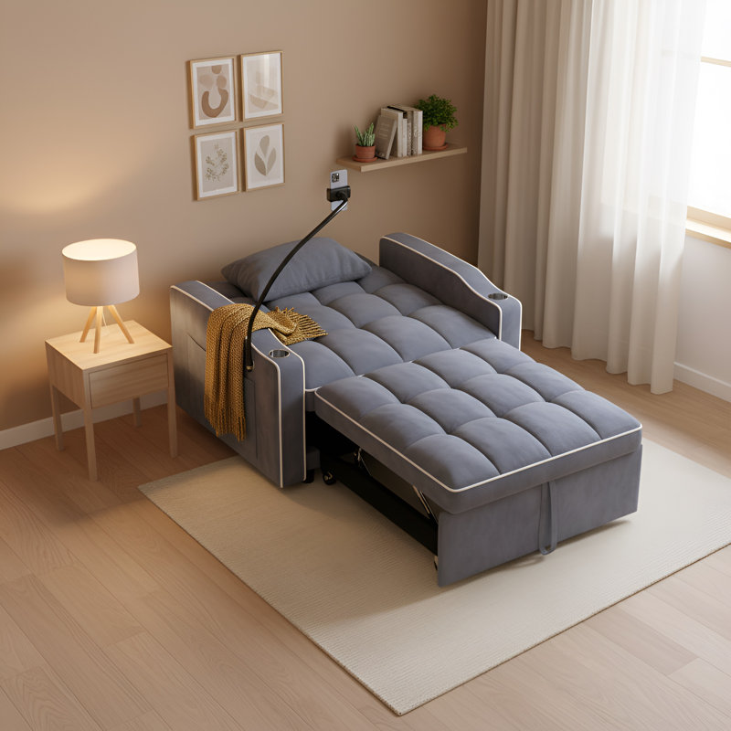 Jalena 37" Upholstered Convertible Sleeper Accent Chaise Lounge Chair, Dark Gray