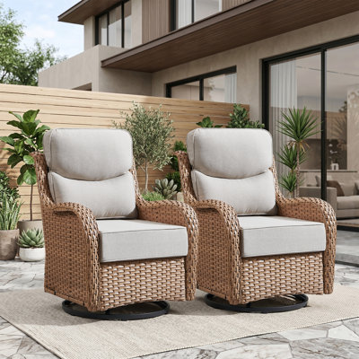 Ashawn Wicker Outdoor Swivel Rocker Chair with Cushions