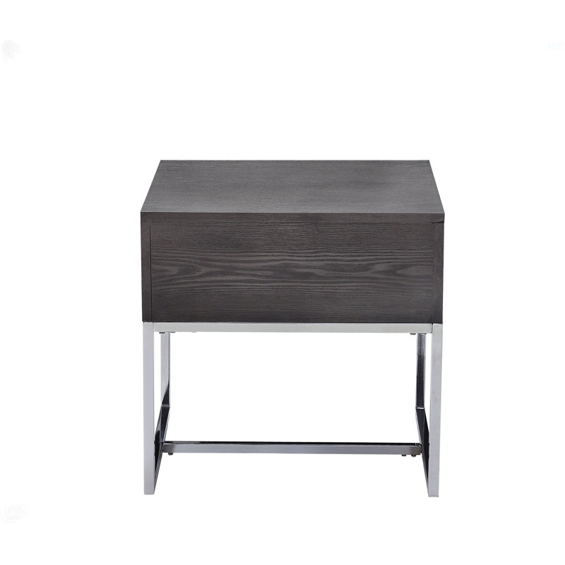 Table de bout en chêne gris et finition chromée Iban