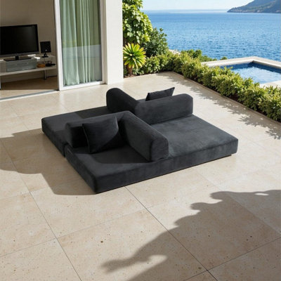 3 in 1 Modular Boneless Sectional Sofa – Convertible Floor Sofa Bed with Corduroy Upholstery