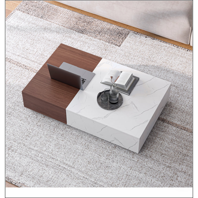 Table basse en noyer de style moderne avec deux espaces de rangement