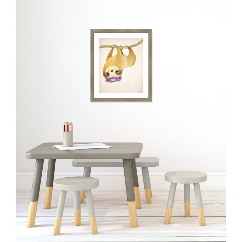 Sloth floral 2, H 26,5 po x l 22,5 po x P 0,63 po, Encadré plat de bois de grange gris
