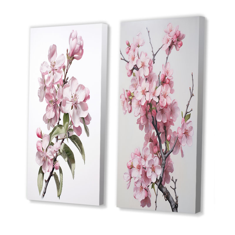 «Fleur de pommier monochromatique élégance XIII», 2 pièces sur toile, Toile tendue, H 20 po x l 24 po