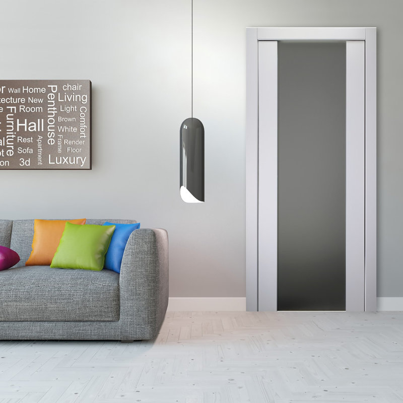 Polar White Solid Pine and Frosted Glass Modern Door Slab
