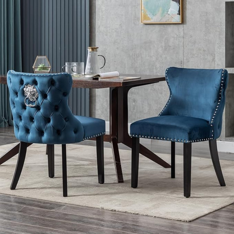 Sanora Modern Upholstered Dining Chairs Accent Chair wirh Wood Frame, Blue