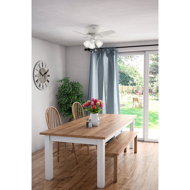 Newsome 42" 5 - Blade Traditional Indoor Flush Mount Ceiling Fan with Lights and Pull Chains, Fresh White