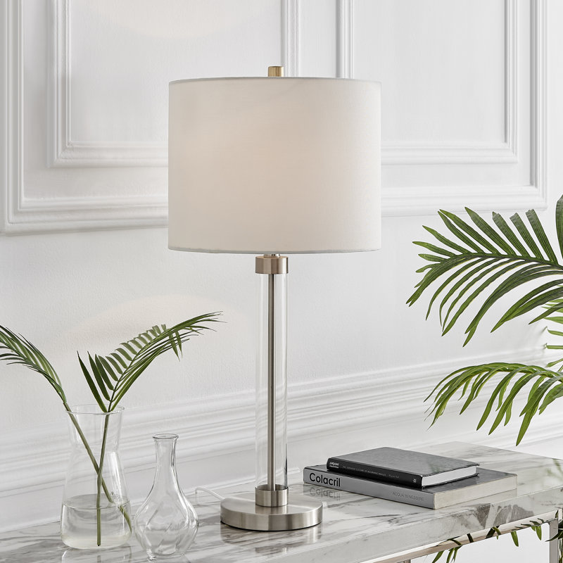Aneko Chic Metal and Glass Effect Table Lamp or Bedside Light (Bulb Included), White
