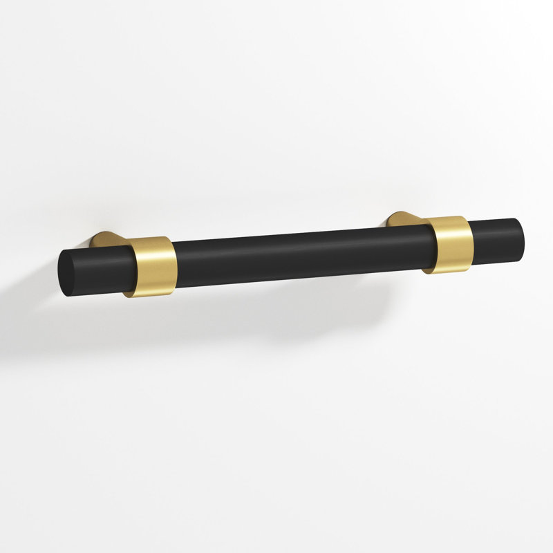 Poignée ronde pour appareil ménager à col rond avec poteaux droits, Laiton satiné / noir satiné mat, 18"