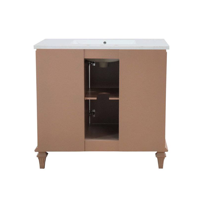 Ensemble de meuble-lavabo simple 37 po avec comptoir en quartz Armante, Neutre patiné