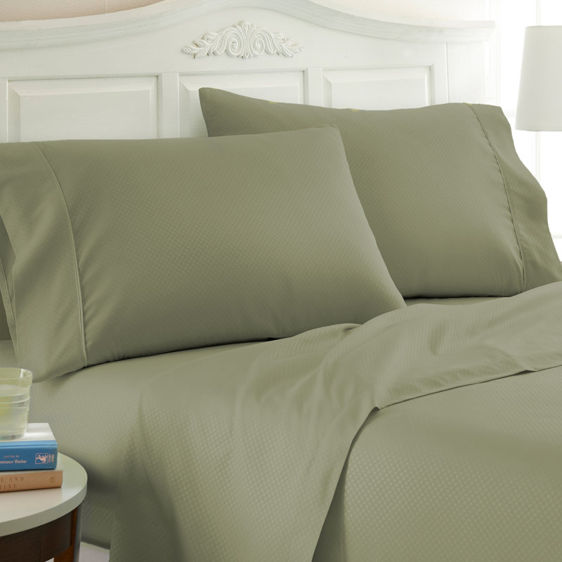 Becky Cameron Checkered Embossed Bed Sheet Set, Sage, King Sheet Set + 1 Fitted Sheet + 2 Pillowcases